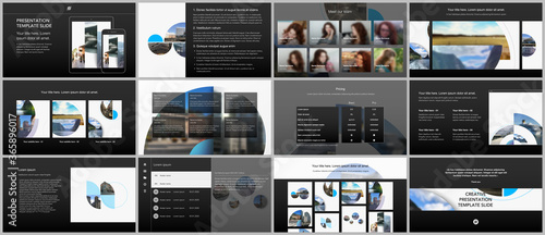 Presentation design vector templates, multipurpose template for presentation slide, flyer, brochure cover design with abstract circle banners. Social media web banner. Social network photo frame.