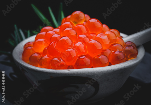Salmon roe group with black background.