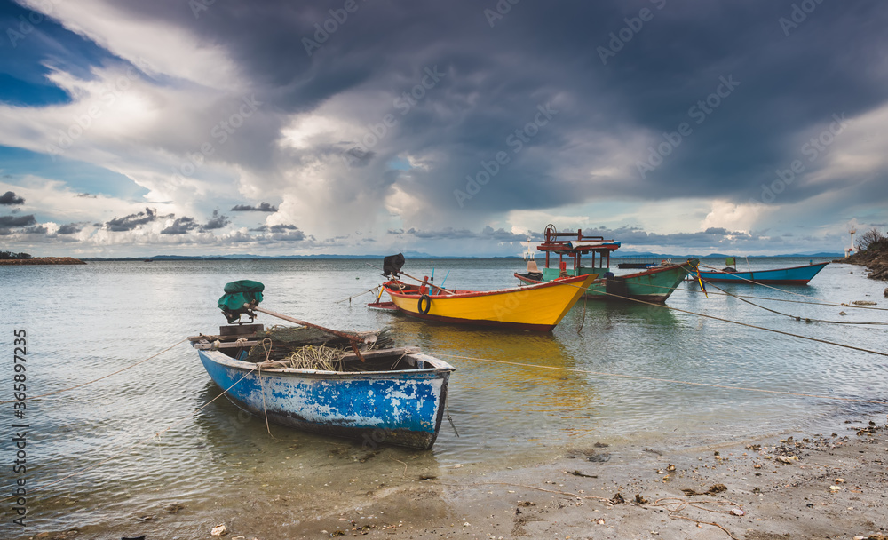 Fishery wooden boats in the sea. Fishery wooden boats in the sea.