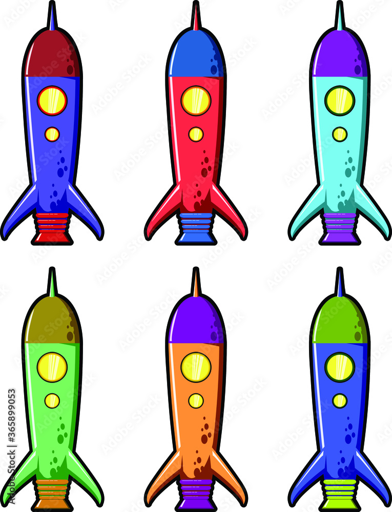 set of cartoon rocket set of cartoon rocket