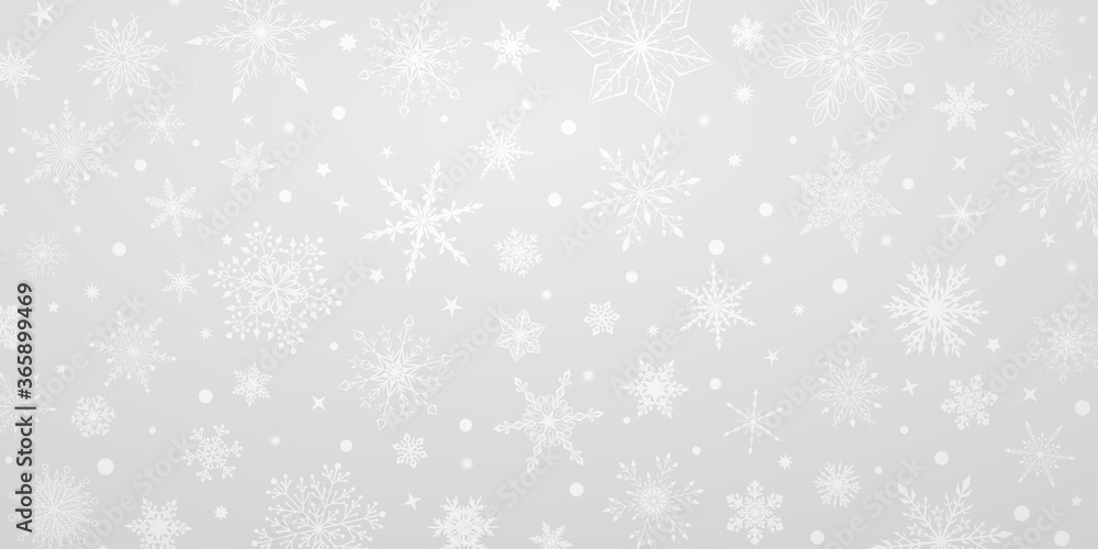 Christmas background with various complex big and small snowflakes, in white and gray colors Christmas background with various complex big and small snowflakes, in white and gray colors