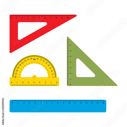 School tools, rulers vector set. Instrument line for measuring and instrumental ruler of centimeter and millimeter scales. Flat vector illustration.
