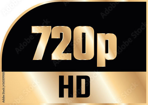 Gold 720p HD label isolated on white background. photo