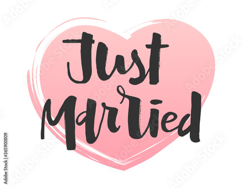 Just married vector text, hand drawn lettering