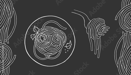 Line art vector set of pasta elements