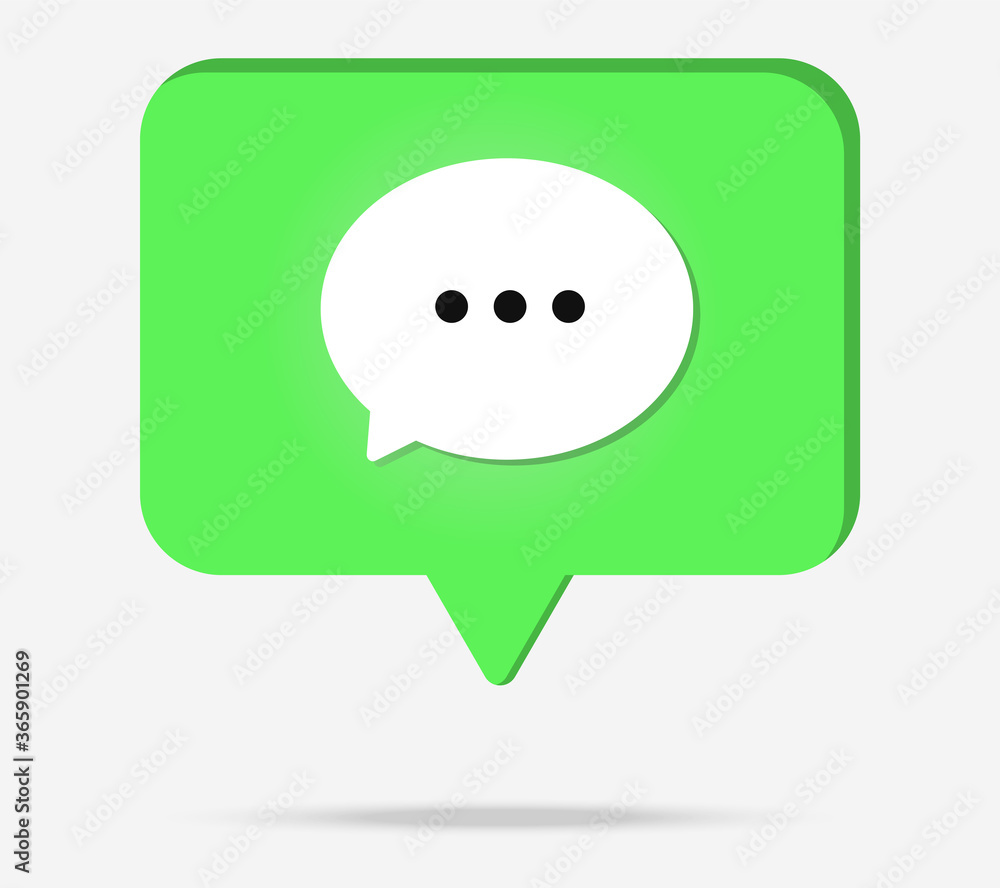 Message icon vector template for UI design with green color, mail with shadow. Message symbol. Eps 10 vector