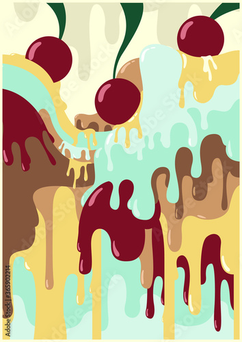 Ice Cream Background, Sweet Pattern, Yummy Colors, Cherry Berries, Cream, Chocolate, Glaze