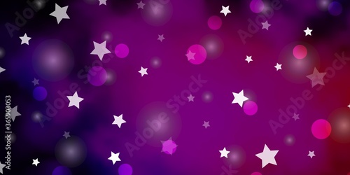 Dark Pink, Blue vector background with circles, stars. Glitter abstract illustration with colorful drops, stars. Template for business cards, websites.