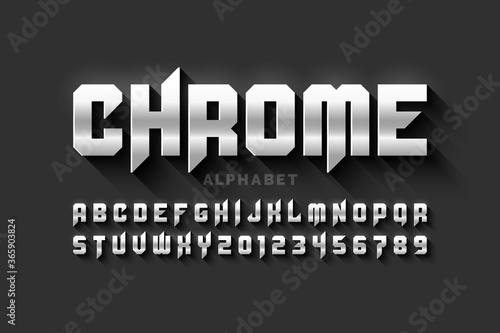 Matt chrome style, alphabet letters and numbers