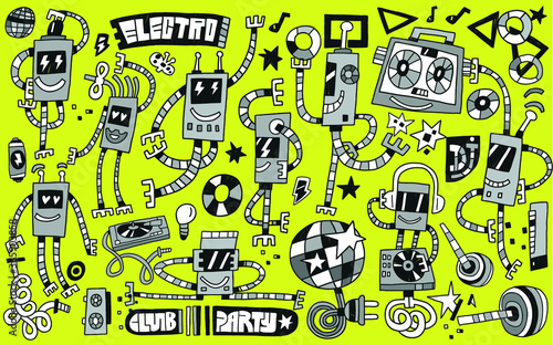 dancing robots  - doodles 