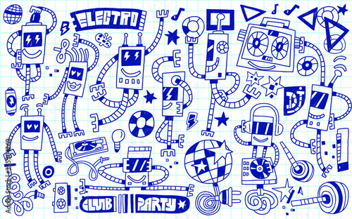 dancing robots  - doodles 
