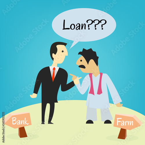 Vector illustration of an Indian bank representative and an Indian farmer in conversation.