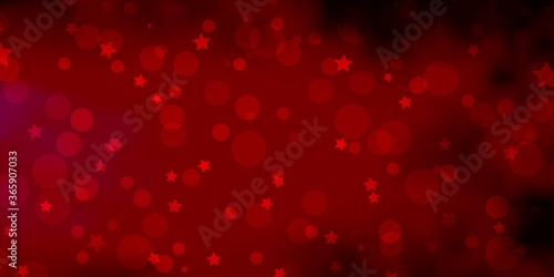 Dark Red vector layout with circles, stars. Abstract illustration with colorful shapes of circles, stars. Template for business cards, websites.
