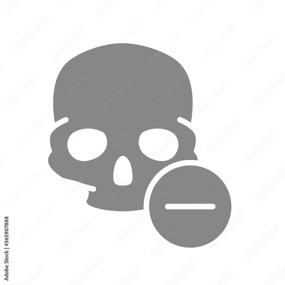 Skull with minus grey icon. Bone structure of the head, cranium symbol Skull with minus grey icon. Bone structure of the head, cranium symbol