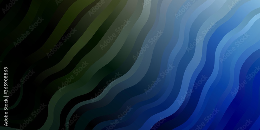 Dark Blue, Green vector background with curves. Colorful illustration in circular style with lines. Best design for your posters, banners.