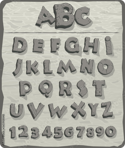 Alphabet, letters from granite stone
