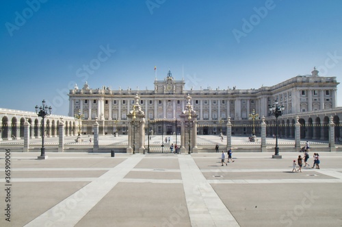 Madrid Royal Palace ('Palacio Real') facade and courtyard in Madrid, Spain 