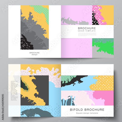 Vector layout of two covers templates for square design bifold brochure  flyer  cover design  book design  brochure cover. Japanese pattern template. Landscape background decoration in Asian style.