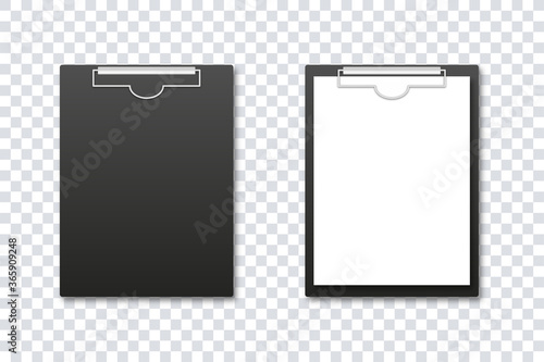 Clipboard mockup. Vector isolated illustration. Office folder. Notepad information board realistic design vector illustration. Realistic notebook template with paper and without. Stock vector.