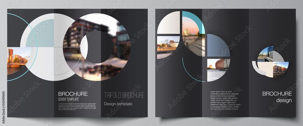 Vector layouts of covers design template for trifold brochure, flyer layout, book design, brochure cover, advertising. Background with abstract circle round banner. Corporate business concept template - obrazy, fototapety, plakaty 