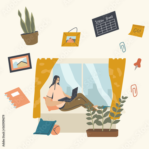 Remote Workplace, Freelance Self-employed Occupation. Relaxed Woman Freelancer, Outsourced Employee Working Distant