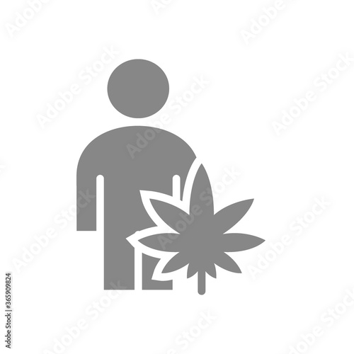 User profile with marijuana leaf gray icon. Drug addiction, cannabis treatment symbol