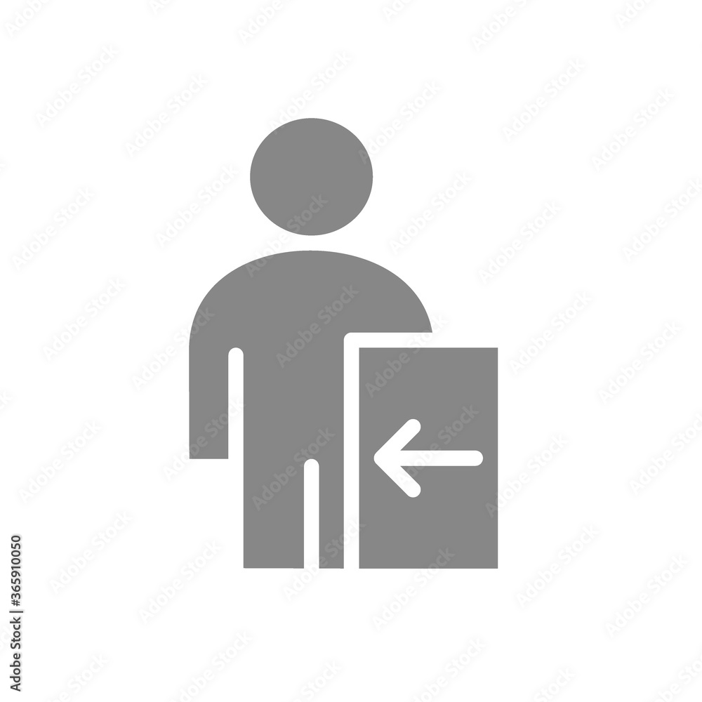 User profile with entrance sign gray icon. Public navigation symbol User profile with entrance sign gray icon. Public navigation symbol