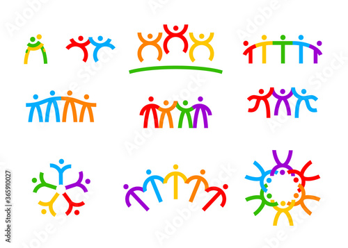 Set of Friendship Icons Society, Unity, Brotherhood and Human Relation Concept with Isolated Colorful People Figures