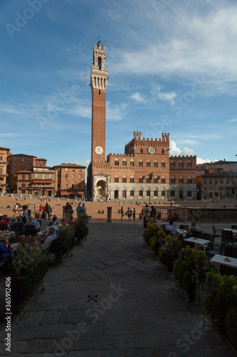 Siena main square with tower Torre del Mangia