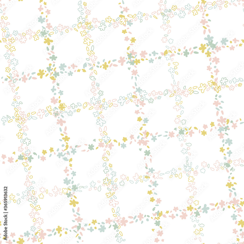  Floral vector seamless pattern. Simple stylized flowers background.