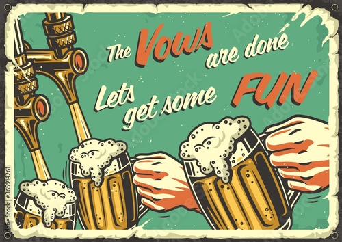 Retro poster with beer mug with foam