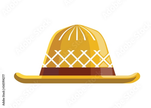 straw hat flat illustration. a braided headdress