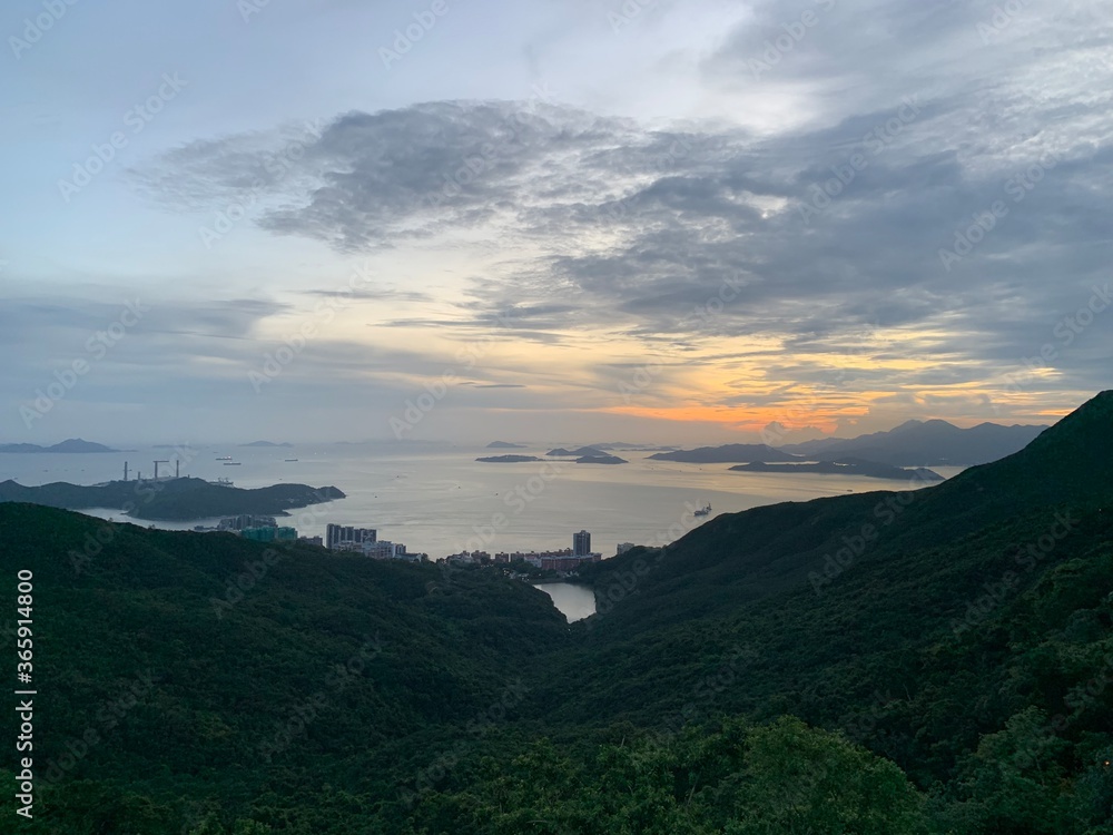 Coucher de soleil sur la baie de Hong Kong
