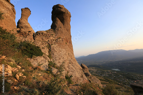 Rock formations of the Demerdji mountain, Crimea. View of the Valley of Ghosts