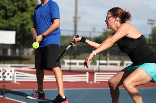 pickleball kitchen play during a mixed doubles match