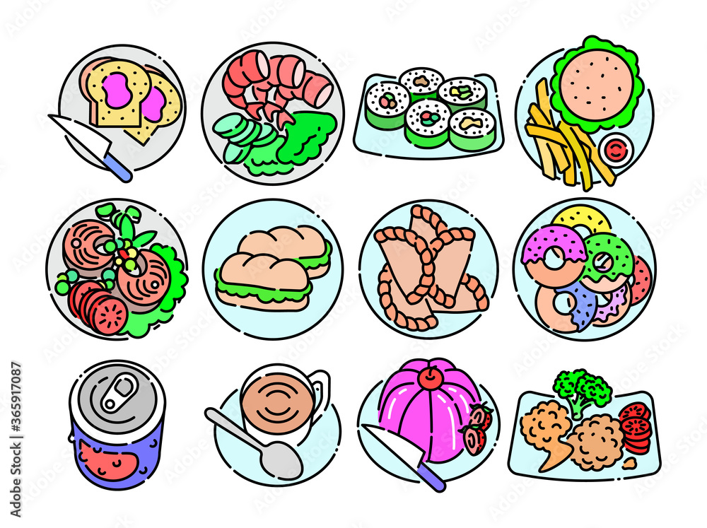 Foods and Drinks line colored icons style 5 vol 2 Foods and Drinks line colored icons style 5 vol 2