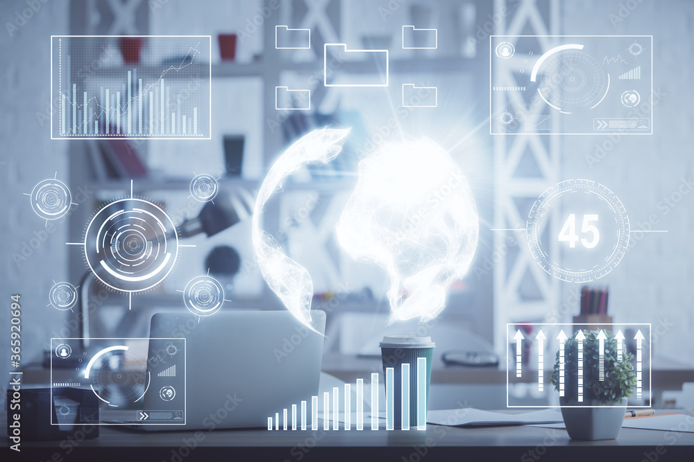 Double exposure of stock market graph drawing and office interior background. Concept of financial analysis. Double exposure of stock market graph drawing and office interior background. Concept of financial analysis.