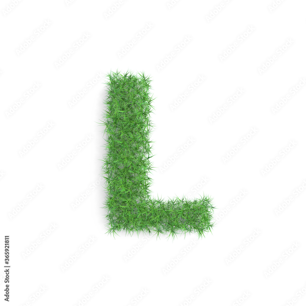 Letter L symbol made of green grass isolated on white background, part of the set. Sustainable technology or lifestyle related 3d rendering Letter L symbol made of green grass isolated on white background, part of the set. Sustainable technology or lifestyle related 3d rendering