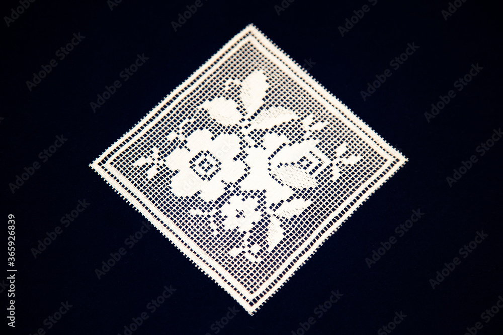 Beautiful textured surface of hand-woven retro lace for garment decoration. The beginning of the 20th century Beautiful textured surface of hand-woven retro lace for garment decoration. The beginning of the 20th century