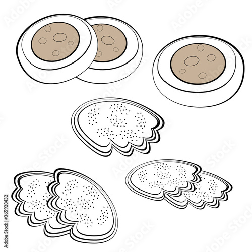 Buns. Fresh buns. Sweet buns for tea. Vector illustration, isolated on white background.