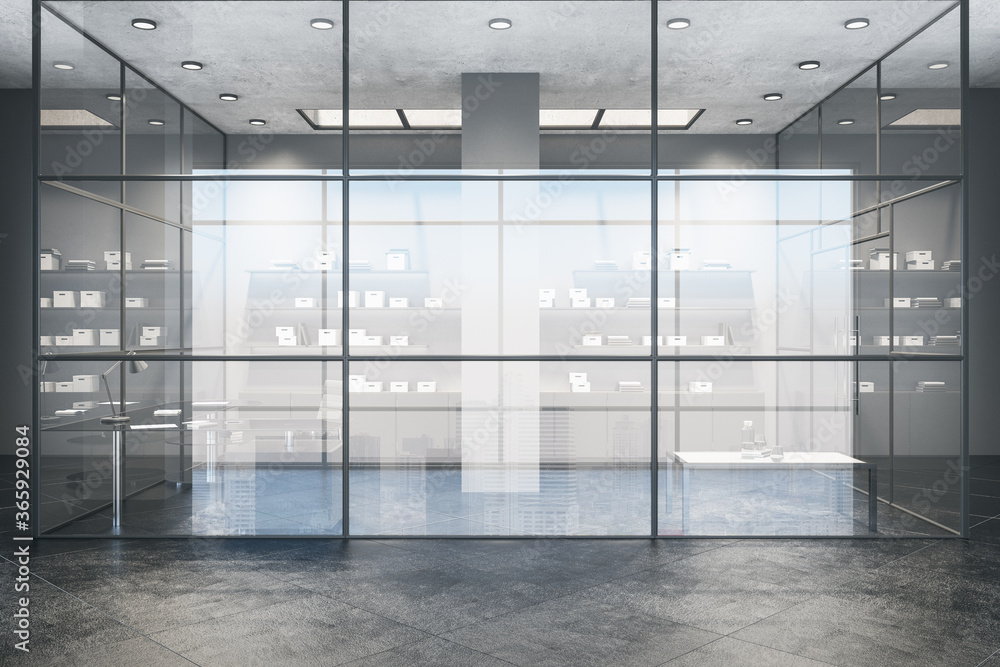 Modern workspace behind glass wall Modern workspace behind glass wall