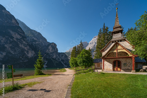 Small church surrounded by nature under the Seekofel photo