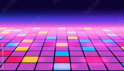 Illustration of a dance floor amongst starry open space. Vector.