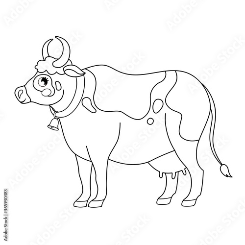 Coloring book for children. Farm animals. Cow.