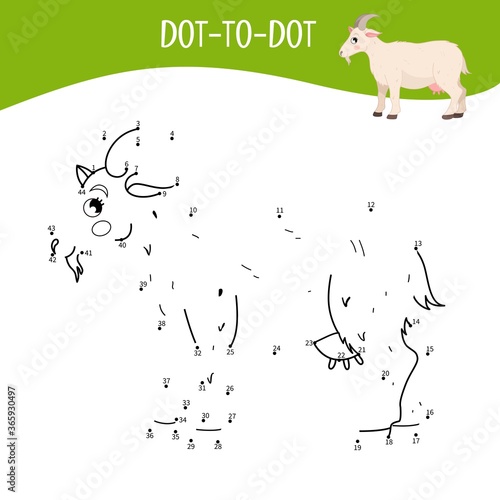 Educational game for kids. Dot to dot game for children. Farm animals. Goat.
