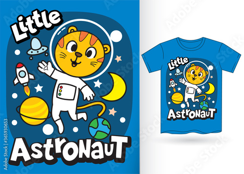 Little tiger astronaut cartoon for t shirt