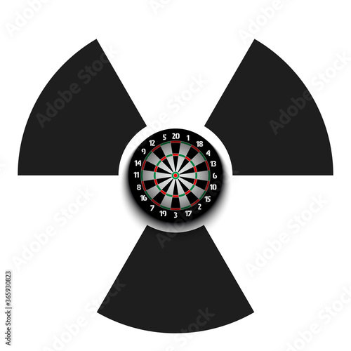 Radiaction symbol with dartboard. Caution radioactive danger sign. Soccer quarantined. Cancellation of sports tournaments. Vector illustration