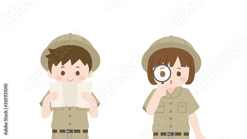 探検隊 宝探しをする子供達のイラスト