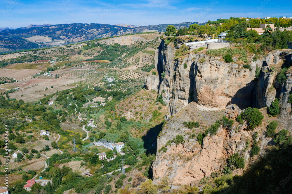 View on green valley from andalusian white village Ronda, Spain