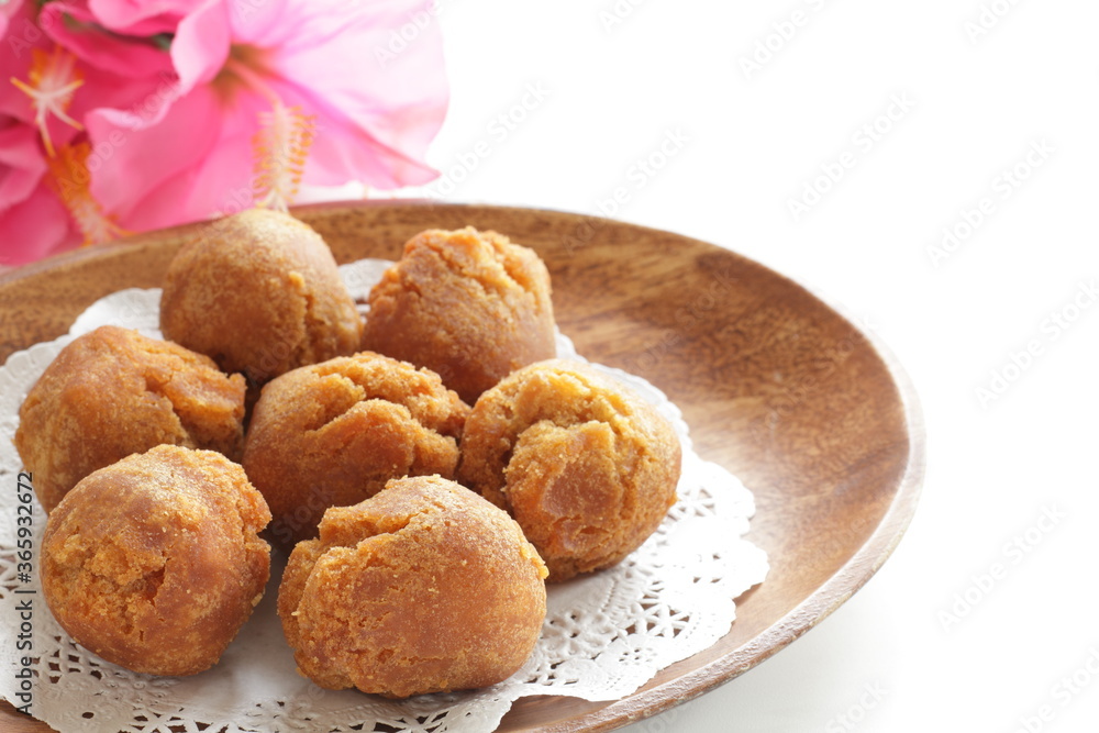 Okinawa food, asian style doughnut with copy space Okinawa food, asian style doughnut with copy space